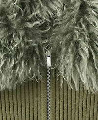 Mango Women's Combined Zip-Up Fur-Effect Cardigan