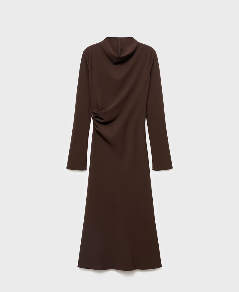 Mango Women's Draped Neckline Ruched Dress