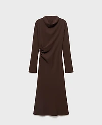 Mango Women's Draped Neckline Ruched Dress