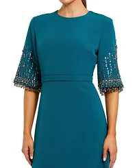 Mac Duggal Women's Crepe A Line Gown Beaded 3/4 Sleeves