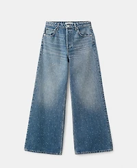 Mango Women's Rhinestones Wide-Leg Jeans