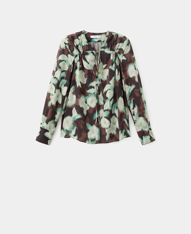 Mango Women's V-Neck Tie Blouse