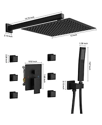 Greenspring 3-Spray Wall Mount 2.5 Gpm 12 in. Shower Head Fixed and Handheld Shower Head with 6-Jets in Matte Black (Valve Included
