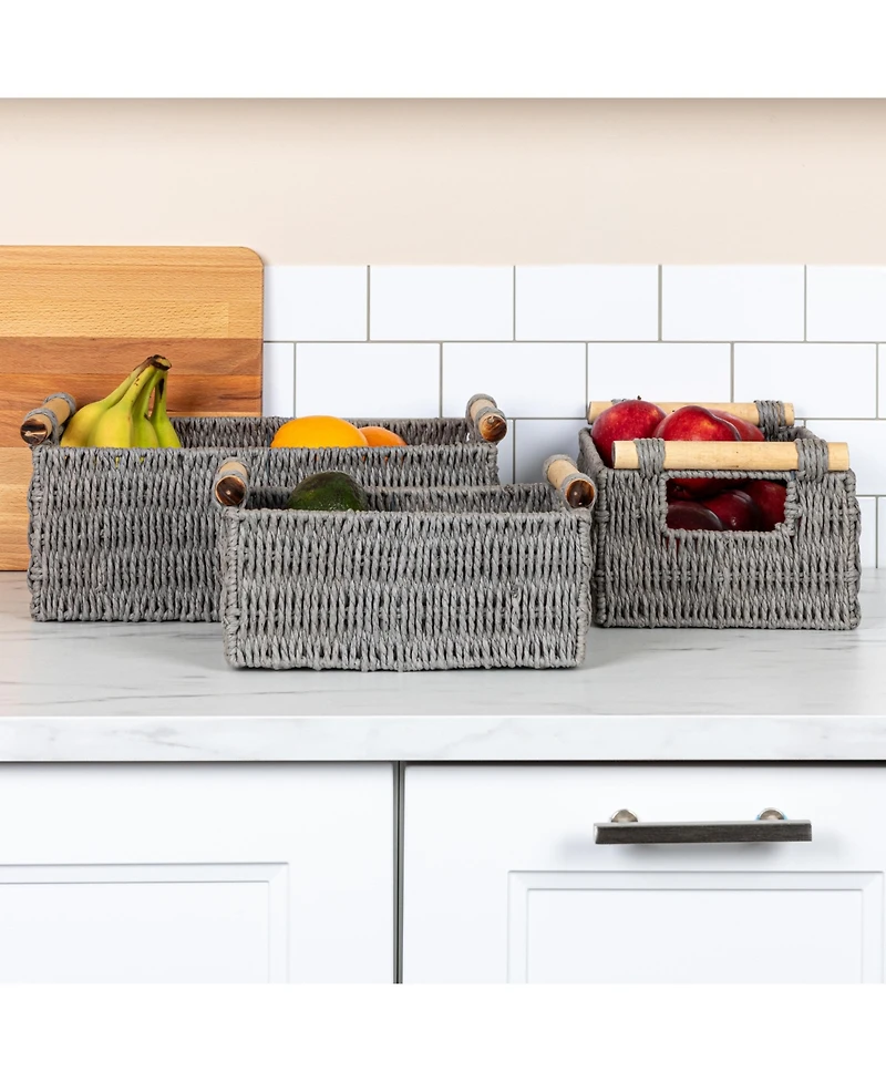 Household Essentials Decorative Woven Baskets, Set of 3, Grey