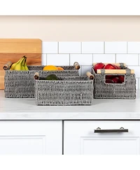 Household Essentials Decorative Woven Baskets, Set of 3, Grey