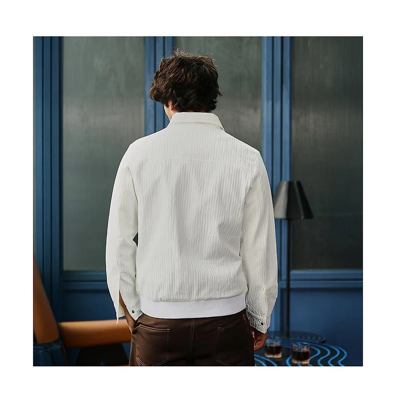 Campus Sutra Men's Chalk White Zip-Front Crease-Tactile Jacket