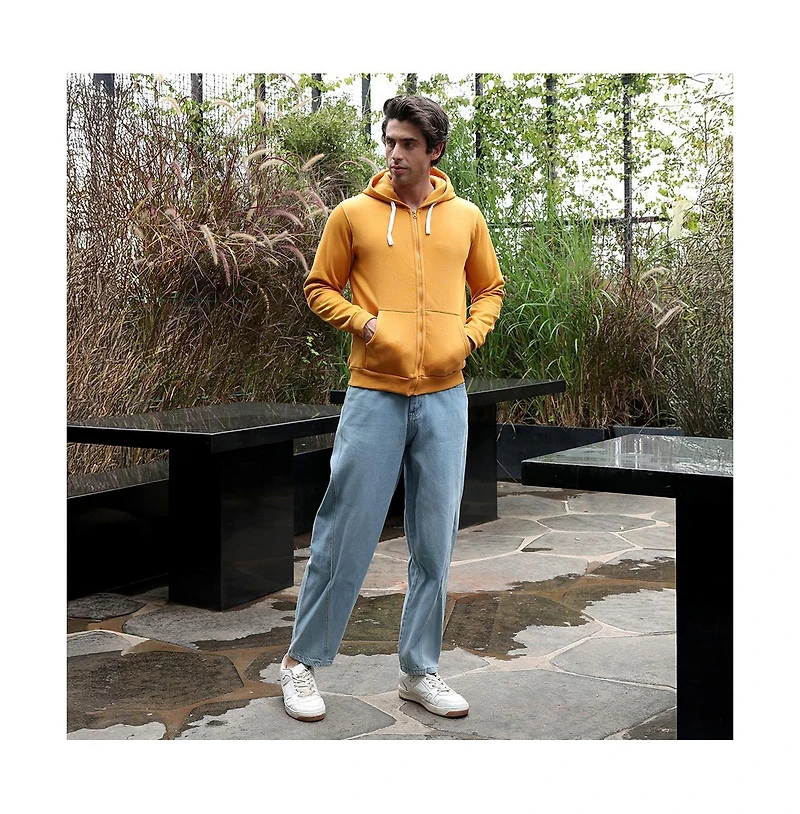 Campus Sutra Men's Mustard Yellow Zip-Front Regular Hoodie