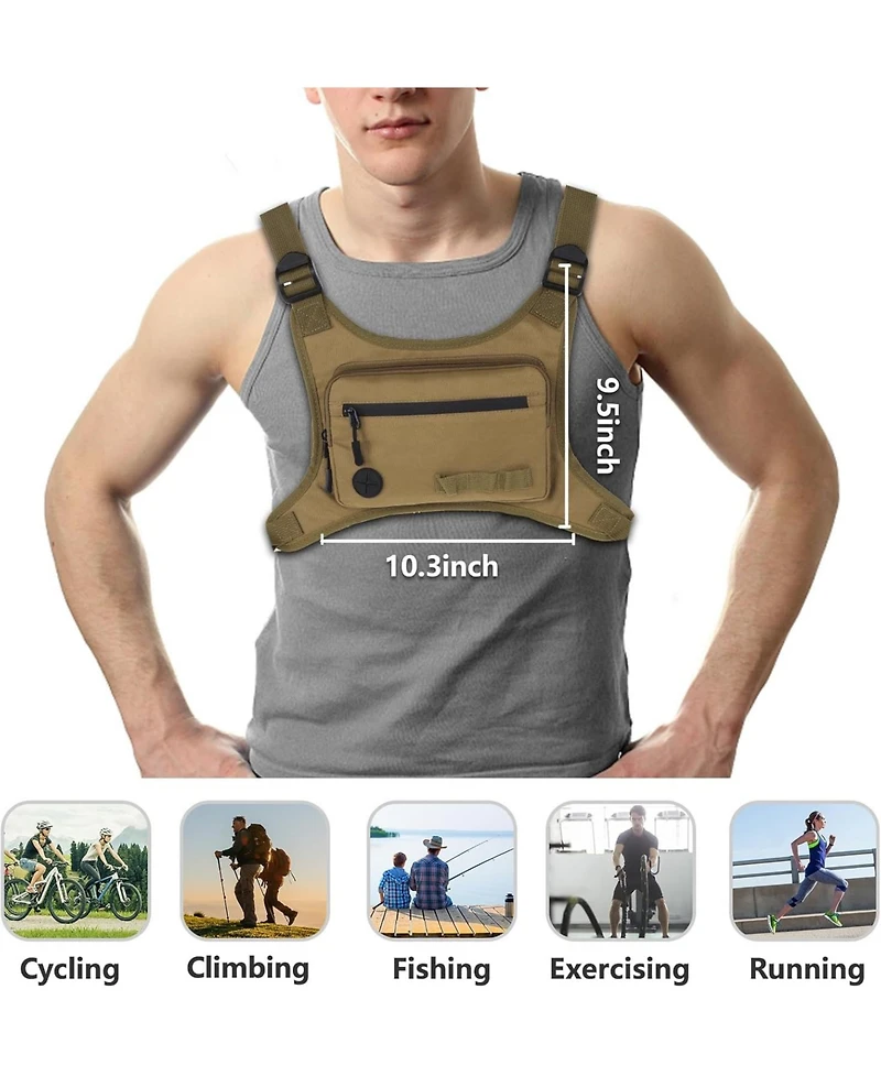 Batfox Lightweight Running Chest Pack: Outdoor Sports Vest Bag with Phone Holder for Cycling, Hiking, Workout, Skiing - Men & Women (Mocha