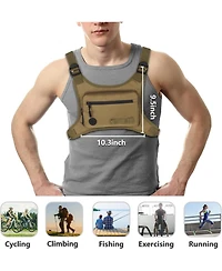 Batfox Lightweight Running Chest Pack: Outdoor Sports Vest Bag with Phone Holder for Cycling, Hiking, Workout, Skiing - Men & Women (Mocha