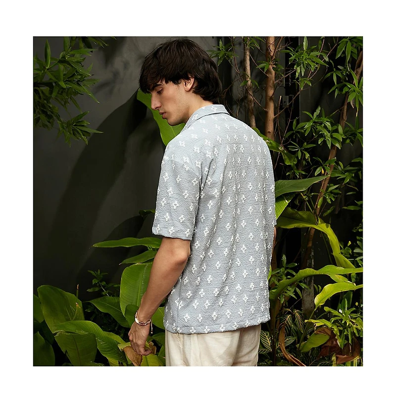 Campus Sutra Men's Baby Blue Floral-Tactile Oversized Shirt