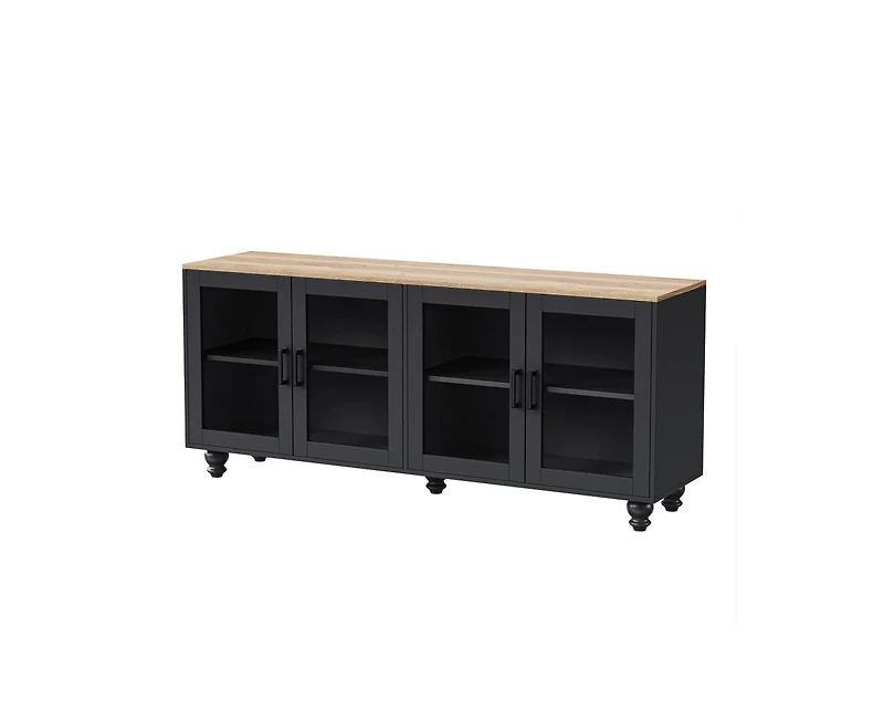 Casainc Farmhouse Storage Cabinet Tv Stand with Tempered Glass Doors And Adjustable Shelves