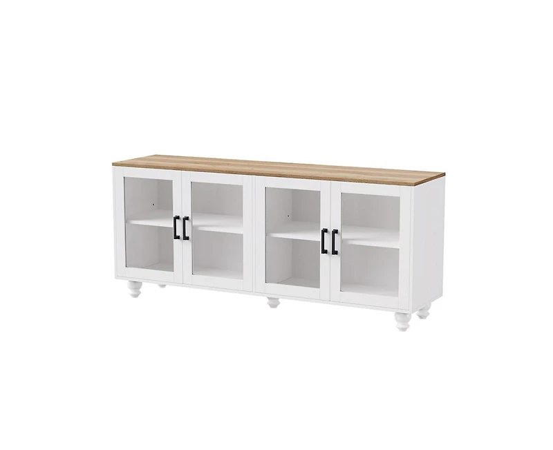 Farmhouse Storage Cabinet Tv Stand with Tempered Glass Doors And Adjustable Shelves
