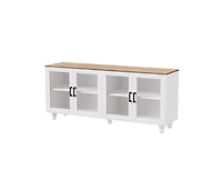 Farmhouse Storage Cabinet Tv Stand with Tempered Glass Doors And Adjustable Shelves