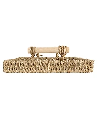 Household Essentials Handwoven Seagrass Rectangular Tray Set with Wood Handles, Natural, of 2