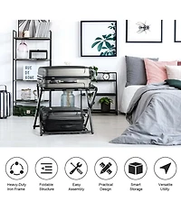 Costway Folding Luggage Rack with Shelf Travel Suitcase Shoe Storage Holder Wood Stand