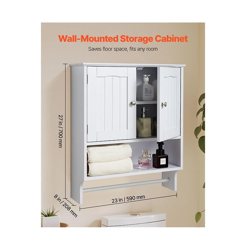 Slickblue Bathroom Wall Cabinet with Towel Bar and Double Doors