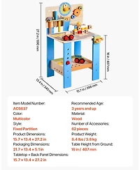 Mecale Kids Workbench, 62 Pcs Wooden Tool Bench for Kids 3+, Educational Construction Toy with Realistic Tools, Creative Building Set