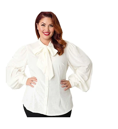 Unique Vintage Plus Velvet Long Sleeve Neck Tie Gwen Blouse