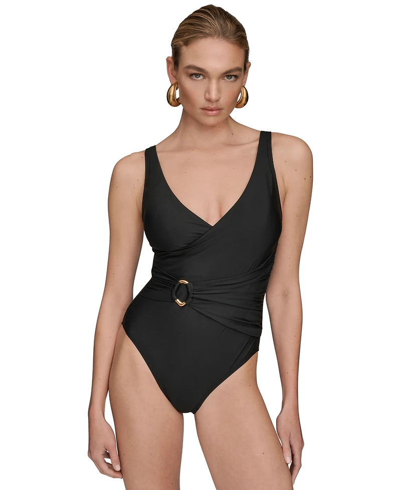Donna Karan Women's Belted Wrap Front Swimsuit