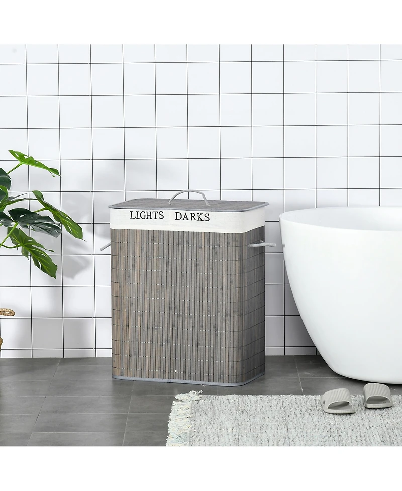 Homcom Bamboo Laundry Basket, Collapsible Laundry Hamper,