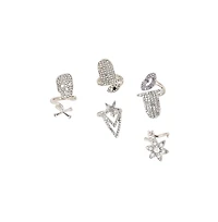 Women's The Bling-Bloom Nail Rings - Metallic Silver (Set Of 5)