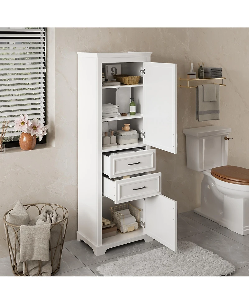 Airsurfer 71 Inch Freestanding Bathroom Cabinet with Drawers Space Saving Storage Cabinet with Adjustable and Fixed Shelves