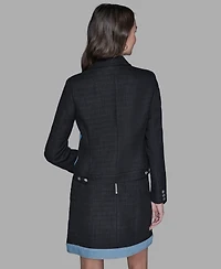 Karl Lagerfeld Paris Women's Tweed and Denim Long-Sleeve Blazer