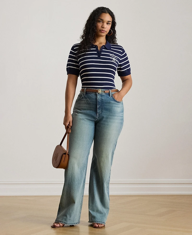 Lauren Ralph Plus Striped Polo Sweater