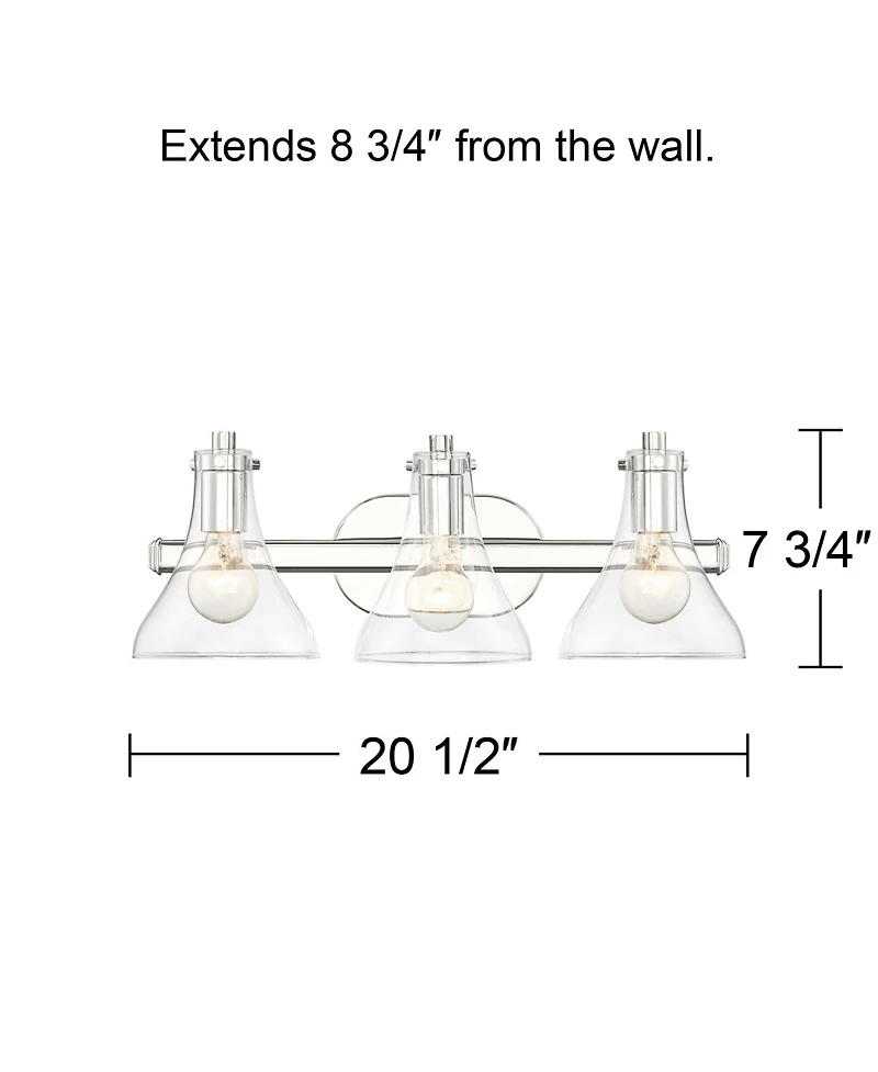 Possini Euro Design Sorren Industrial Modern Wall Light Polished Chrome Silver Hardwired 20.5" 3-Light Fixture Curving Clear Glass Shade for Bedroom B