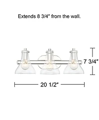 Possini Euro Design Sorren Industrial Modern Wall Light Polished Chrome Silver Hardwired 20.5" 3-Light Fixture Curving Clear Glass Shade for Bedroom B