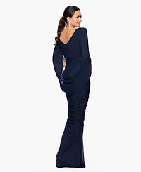 Betsy & Adam Women's Mesh Cape V-Neck Gown Dress