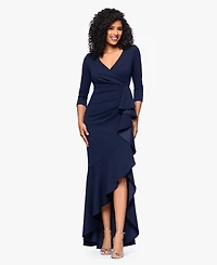 Betsy & Adam Women's Long Cascading Ruffle Gown