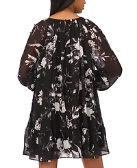 Msk Petite Long-Sleeve Printed Short Shift Dress