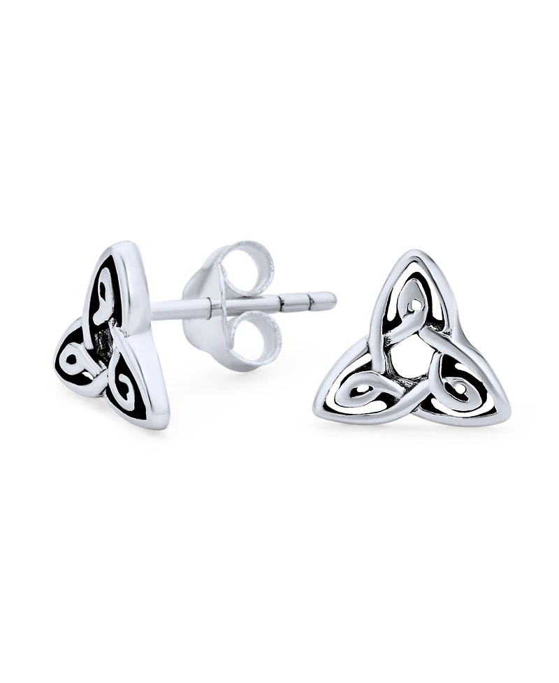 Bling Jewelry Set of 2 Ancient Small Celtic Irish Infinity Love Knot Trinity Symbol & Round Triskele Stud Earrings Oxidized Sterling Silver