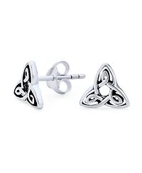 Bling Jewelry Set of 2 Ancient Small Celtic Irish Infinity Love Knot Trinity Symbol & Round Triskele Stud Earrings Oxidized Sterling Silver