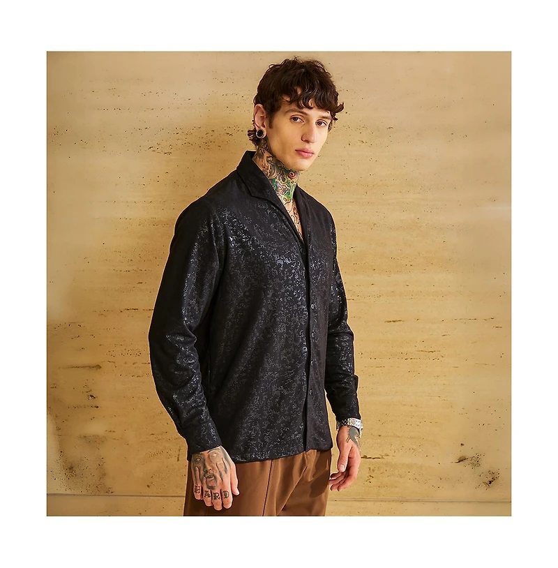 Campus Sutra Men's Onyx Black Corroded-Tactile Shirt