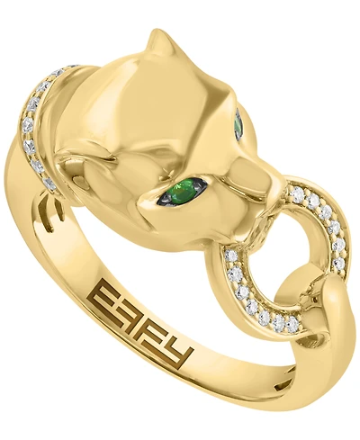 Effy Collection Diamond (1/10 ct. t.w.) and Tsavorite (1/20 ct. t.w.) Ring in 14k Gold Over Silver