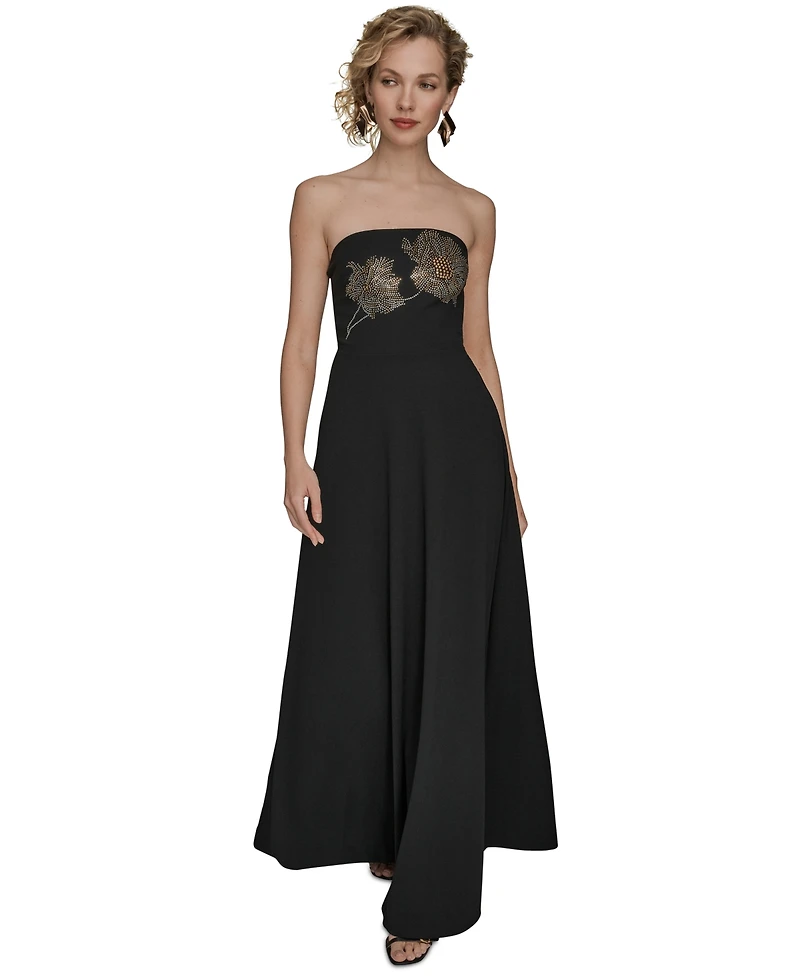 Donna Karan New York Women's Strapless Floral Hot Fix Maxi Dress