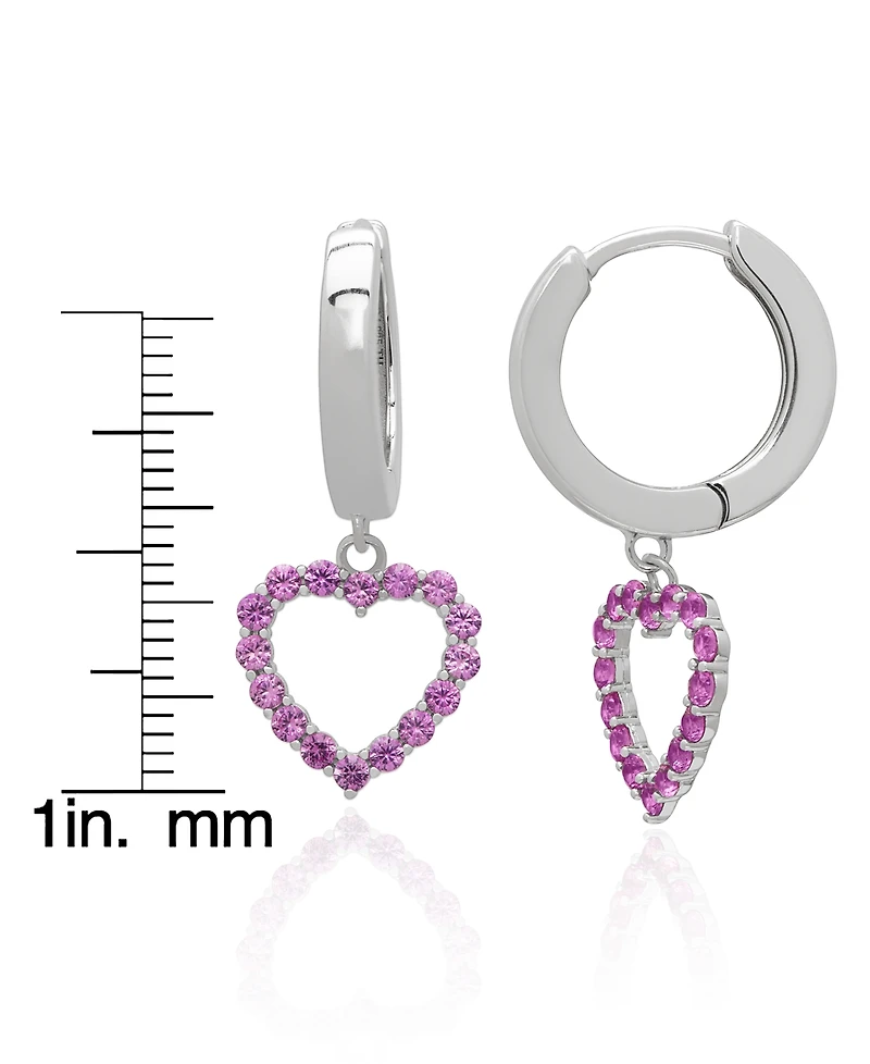 Macy's Lab-Grown White Sapphire Open Heart Dangle Hoop Earrings (1-5/8 ct. t.w.) Sterling Silver (Also Magenta Sapphire)