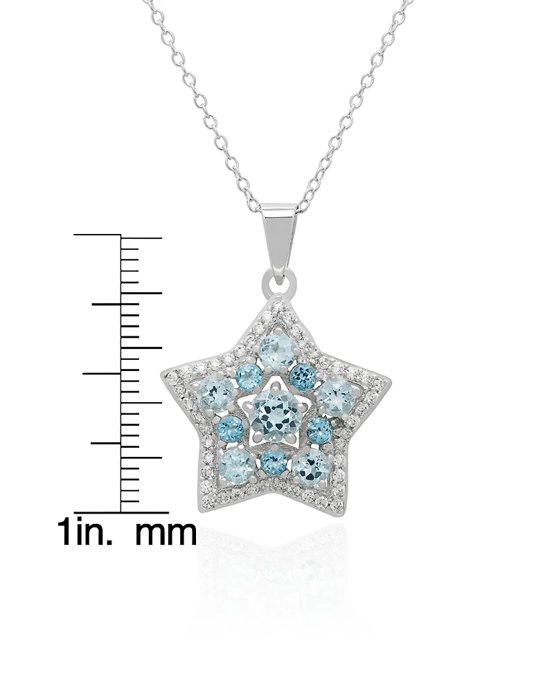 Macy's Blue Topaz & White Topaz Star (2.78 ct. t.w.) Pendant Necklace in Sterling Silver
