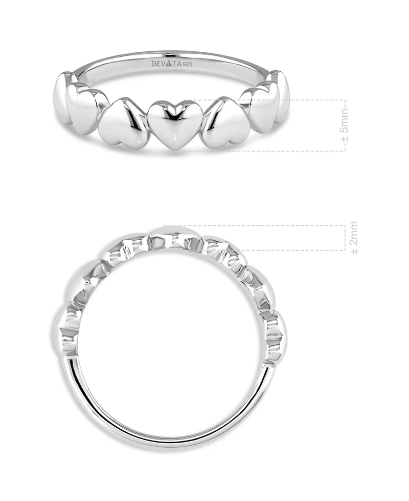 Devata Sweet Heart Ring in Rhodium Plated Sterling Silver, Size 8