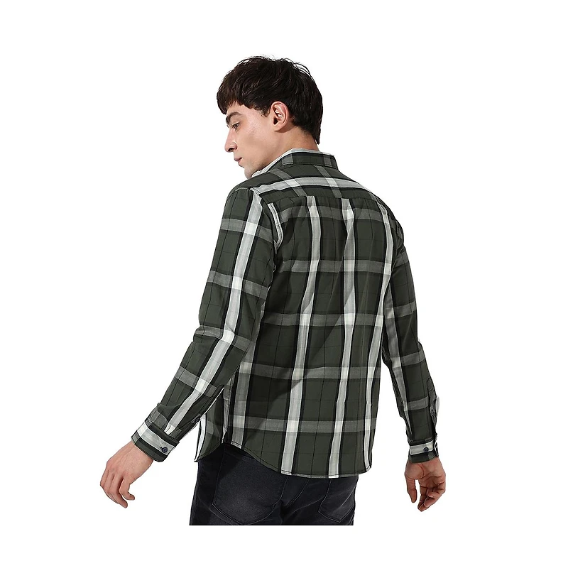 Campus Sutra Men's Tartan Plaid Dark Green Shirt.