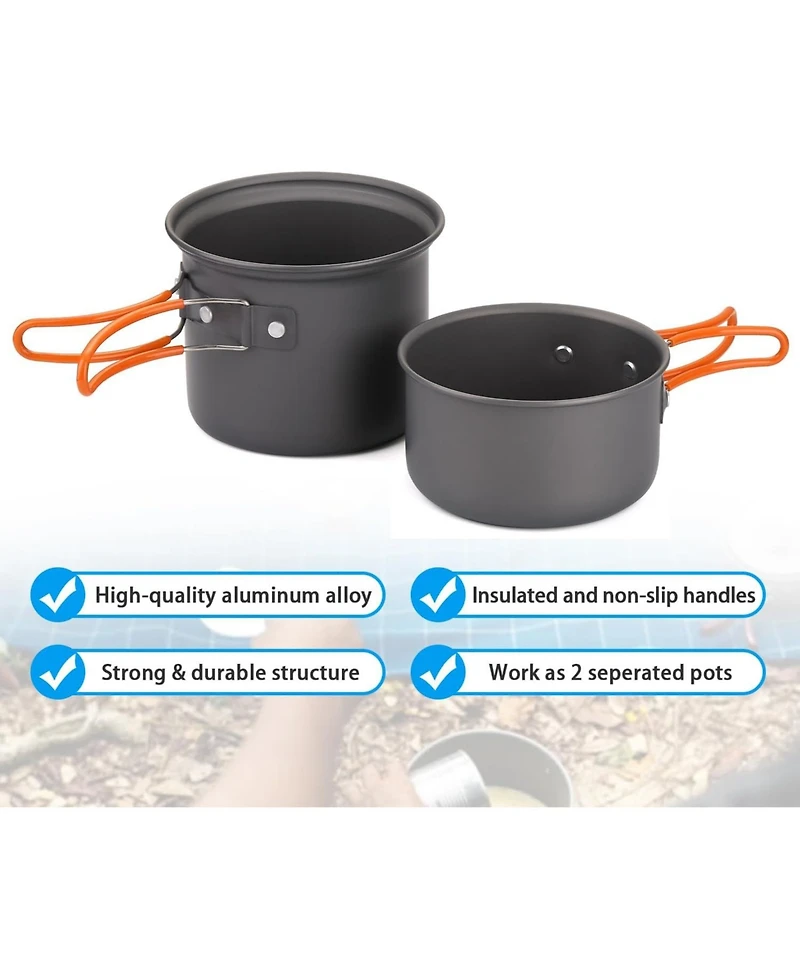 Aofar 6pcs Camping Cookware Mess Kit with Lightweight Pot, Stove, Spork and Carry Mesh Bag, Great for Backpacking Outdoor Camping Hiking and Picnic