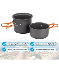 Aofar 6pcs Camping Cookware Mess Kit with Lightweight Pot, Stove, Spork and Carry Mesh Bag, Great for Backpacking Outdoor Camping Hiking and Picnic