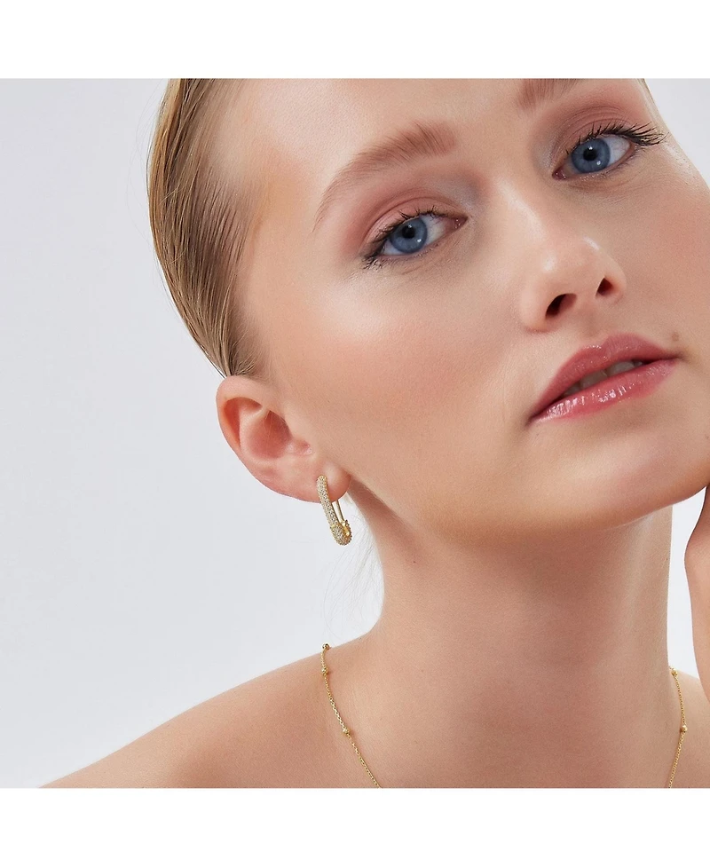 Spero London Women's Pave Stud Safety Pin Earring Jewelled Sterling Silver