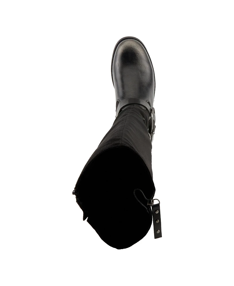 Patrizia Women's Misdreavus Metallic Burnished Tall Boot with Dual Buckles and Extended Calf Fit