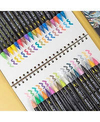 Htutwoo Dual Tip Acrylic Paint Markers with Brush Tip and Fine Tip for Rock Painting, Canvas, Stone, Glass, Ceramic, Wood.