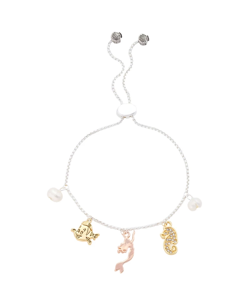 Disney Little Mermaid Cubic Zirconia and Mother of Pearl Charm Bolo Bracelet