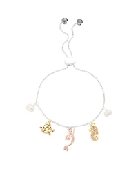 Disney Little Mermaid Cubic Zirconia and Mother of Pearl Charm Bolo Bracelet