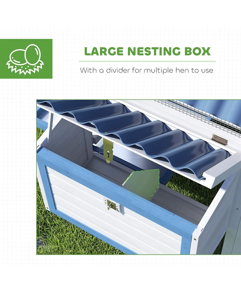 PawHut 55.5" Wooden Chicken Coop with Run Box, Nesting Box, Tray,